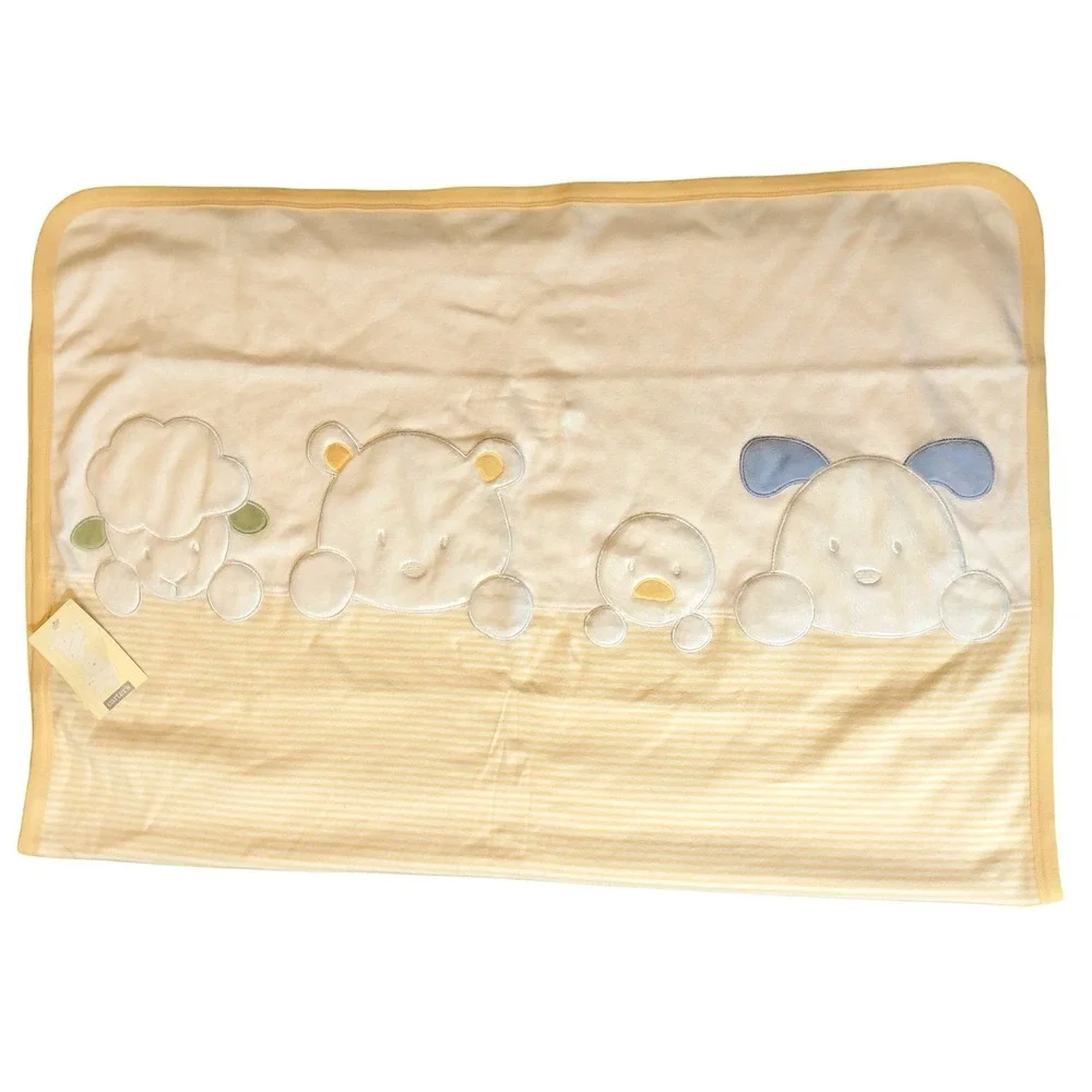 Carter's Baby Blanket Bear Lamb Duck Puppy‎ Yellow Striped Reversible NWT - read